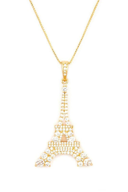 Cubic Zirconia Eiffel Tower Pendant Necklace