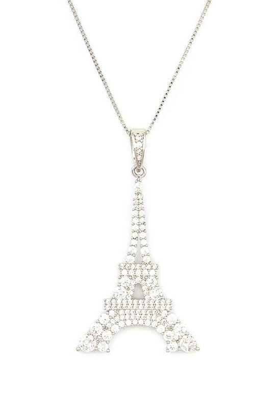 Cubic Zirconia Eiffel Tower Pendant Necklace