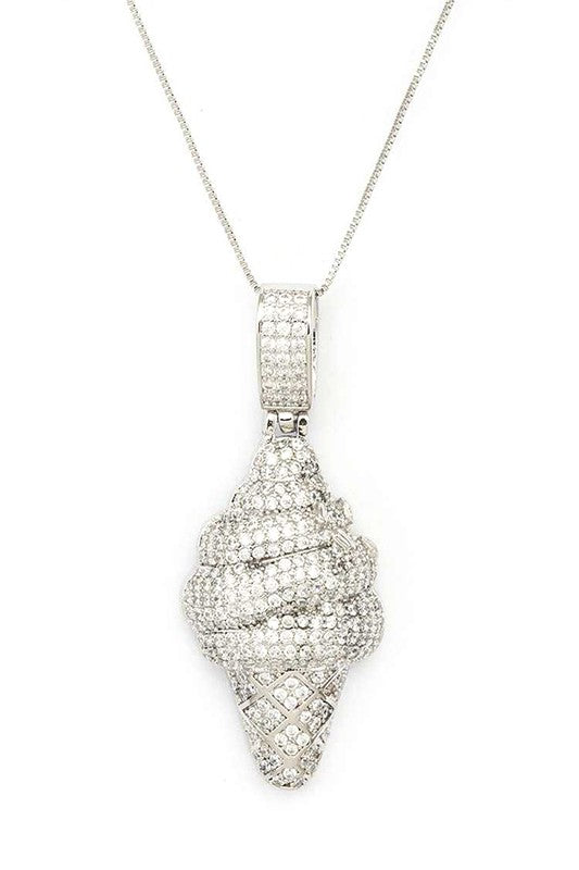 Micro Setting CZ Ice Cream Cone Pendant Necklace