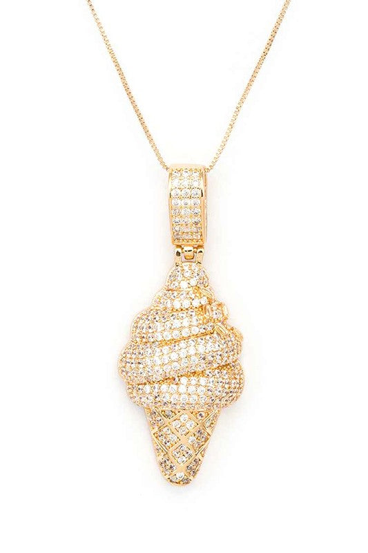 Micro Setting CZ Ice Cream Cone Pendant Necklace