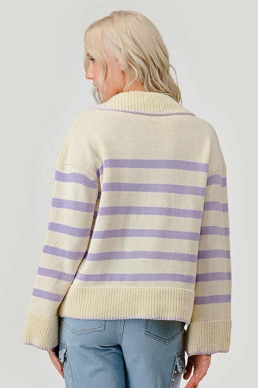 Stripe Pattern Knit Sweater