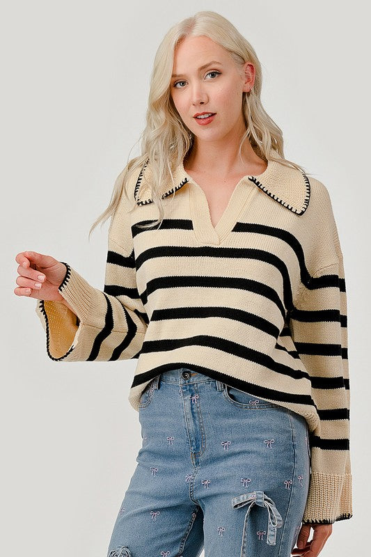 Stripe Pattern Knit Sweater