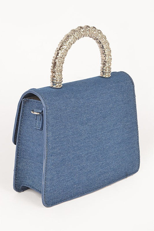 Silver Top Handle Denim Swing Bag