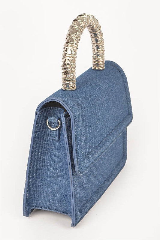 Silver Top Handle Denim Swing Bag