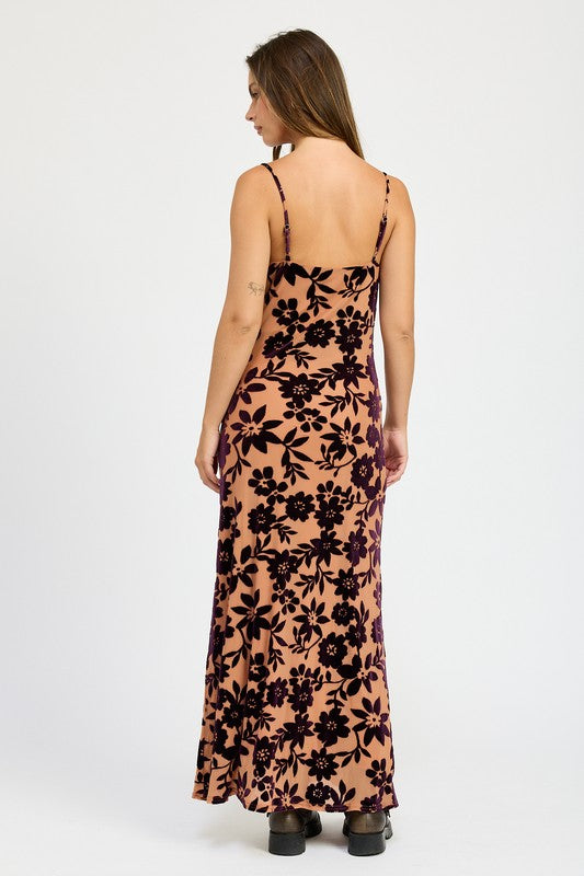 FLORAL PRINT COWL NECK MAXI DRESS