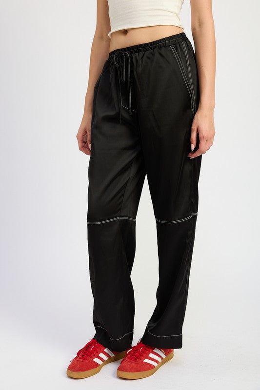 Satin Lounge Pants With Contrasted Stitch women's trendy boutique outfit