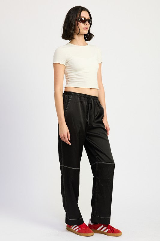 Satin Lounge Pants With Contrasted Stitch women's trendy boutique outfit