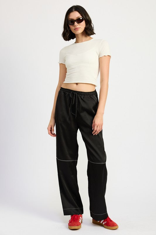 Satin Lounge Pants With Contrasted Stitch women's trendy boutique outfit