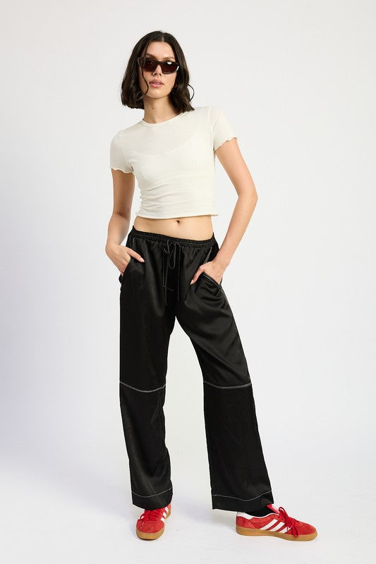 Satin Lounge Pants With Contrasted Stitch women's trendy boutique outfit