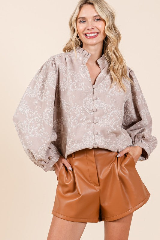 Paisley Eyelet Laced Button-Up Blouse