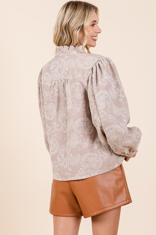 Paisley Eyelet Laced Button-Up Blouse