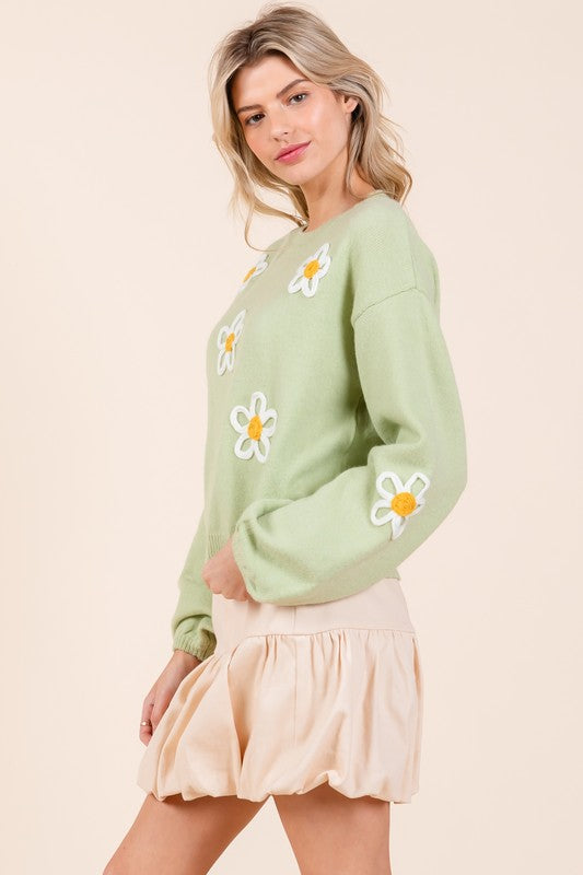 Floral Embroidered Knit Sweater