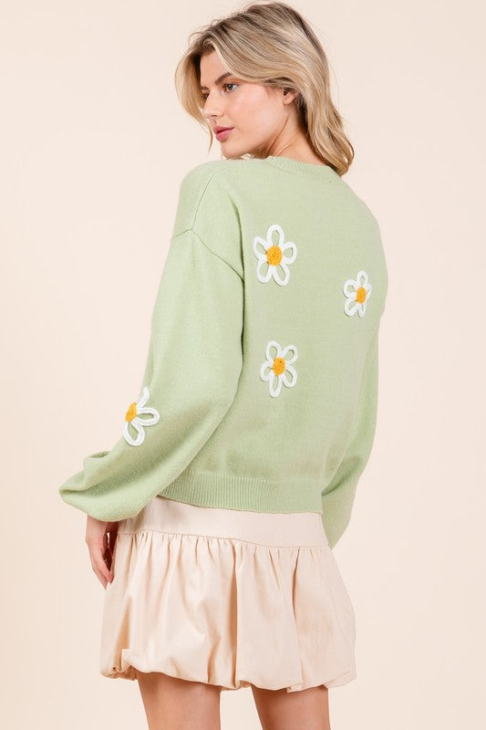 Floral Embroidered Knit Sweater