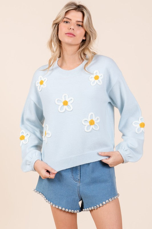 Floral Embroidered Knit Sweater