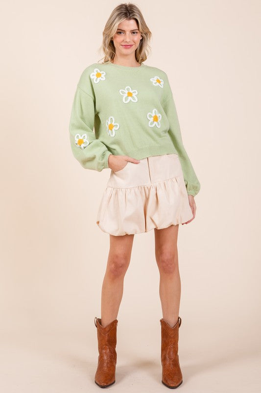 Floral Embroidered Knit Sweater