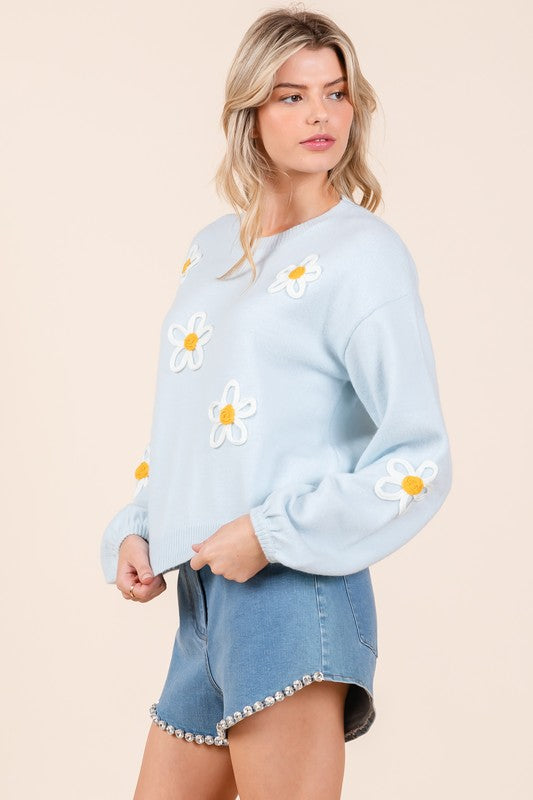 Floral Embroidered Knit Sweater