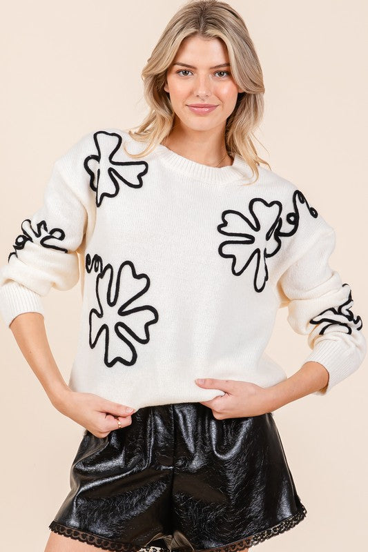 Floral Embroidered Knit Sweater