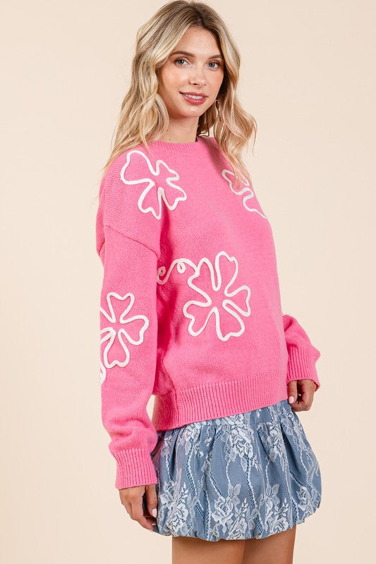 Floral Embroidered Knit Sweater