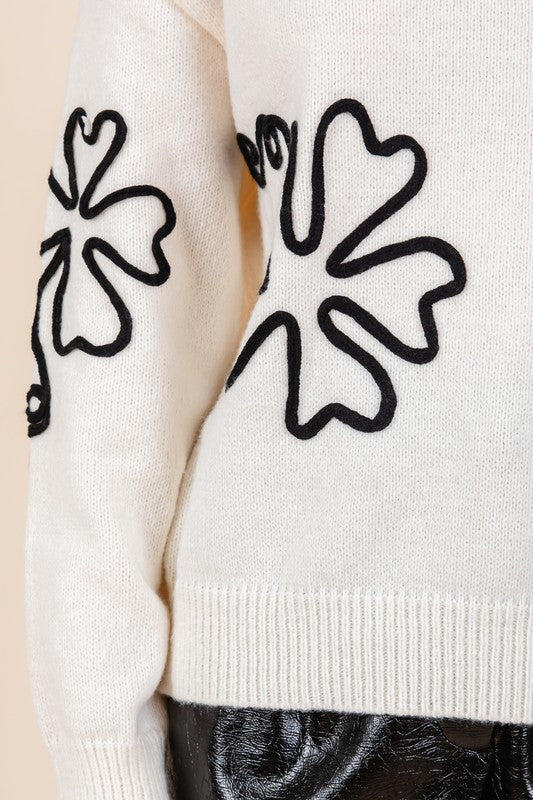 Floral Embroidered Knit Sweater