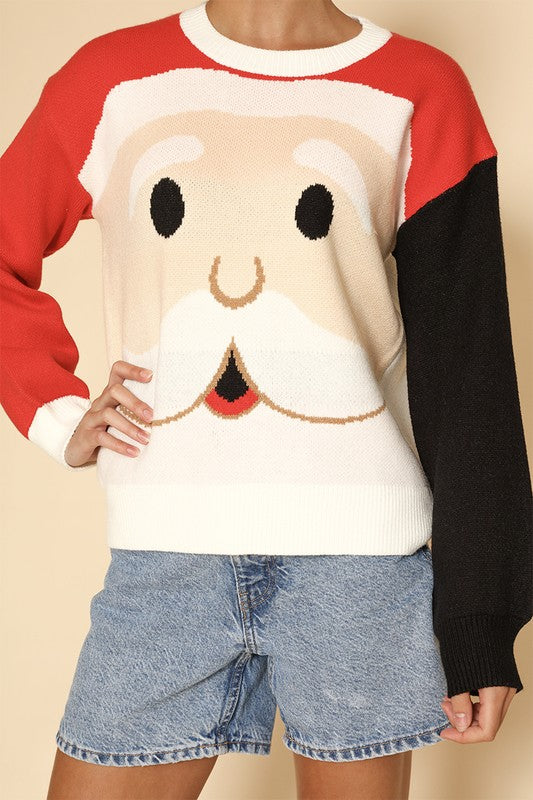 Santa face knit holiday sweater