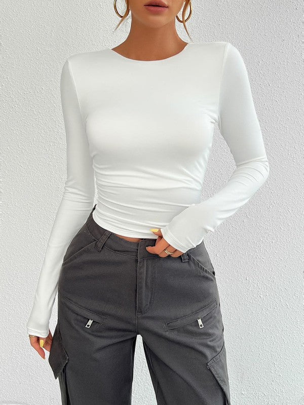 Long sleeve crop top with open back