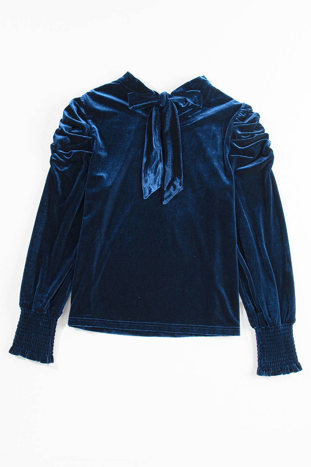 Velvet Mock Neck Puff Sleeve Blouse