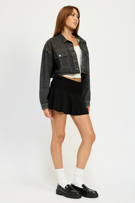 EMBROIDERED DENIM CROP JACKET