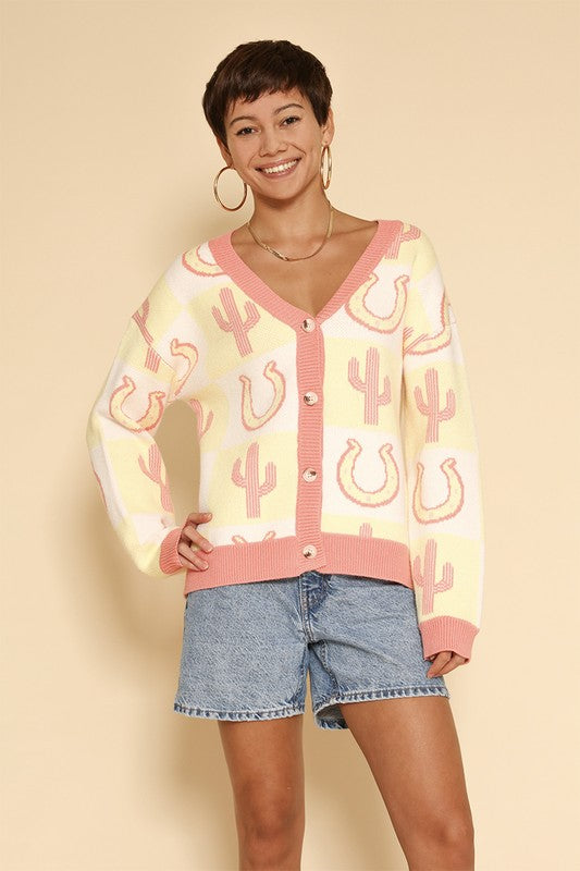 Tiled Cactus Horseshoe Knit Cardigan | Modern Boutique Fashion