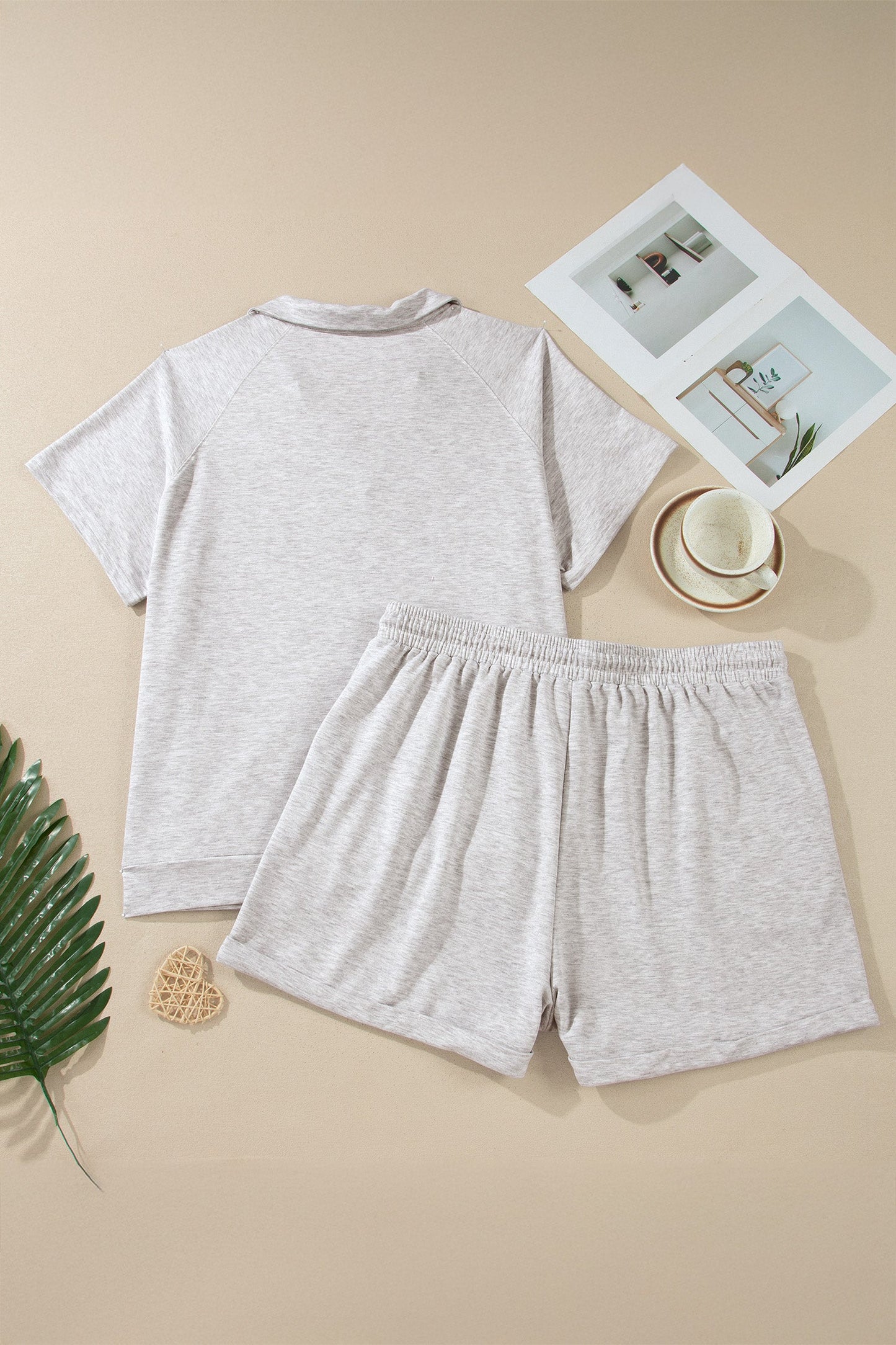 Plus Size Solid V-Neck Top & Elastic Shorts Set