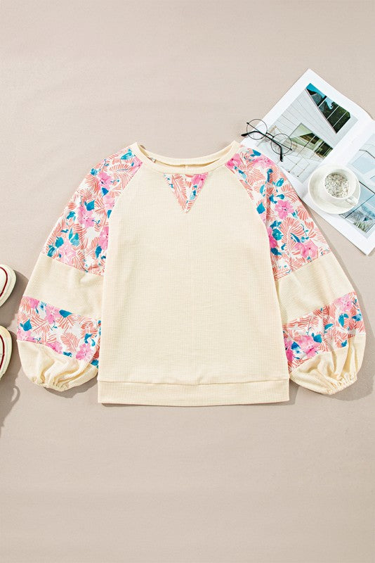 Cotton Ribbed Floral Stitch Balloon Pull Over | Modern Boutique Fashion