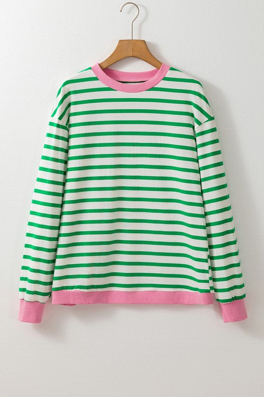 Cotton Stripe  Drop shoulder Sweatshirt