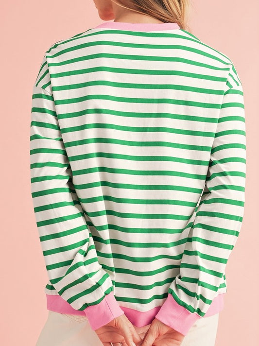 Cotton Stripe  Drop shoulder Sweatshirt