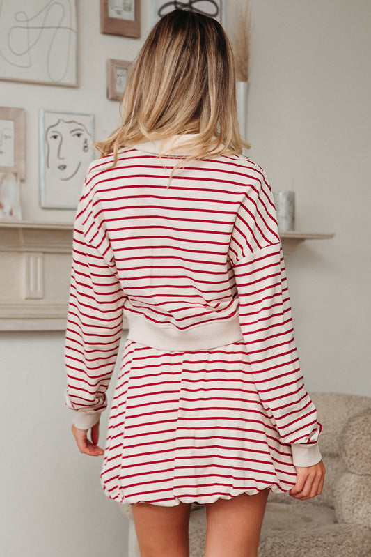 Stripe Cropped Pullover and Bubble Mini Skirt Set
