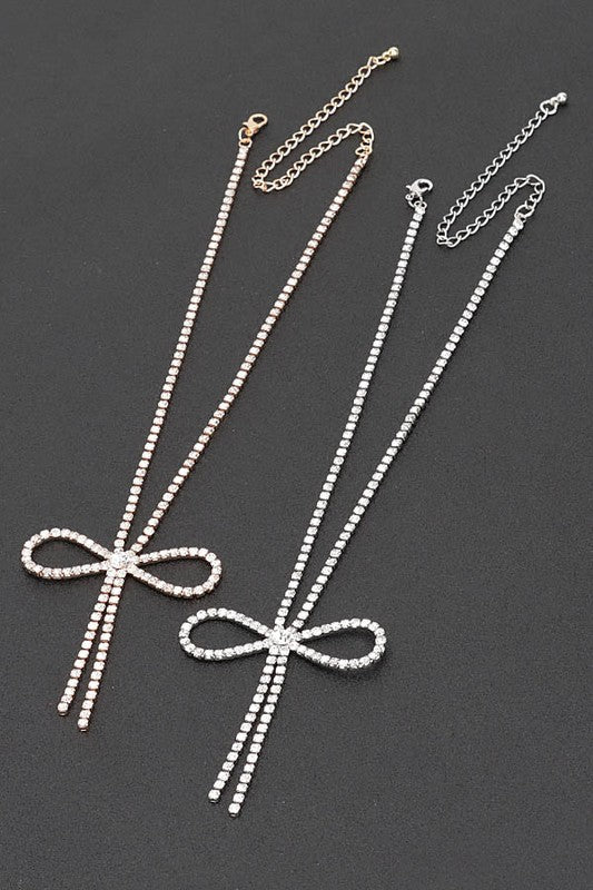 Rhinestone Dainty Bow Tie Necklace