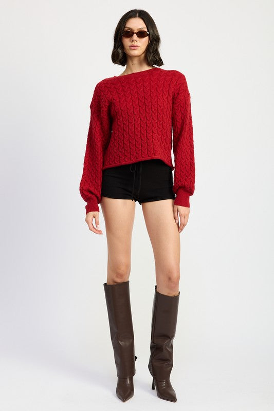 CABLE KNIT CROPPED SWEATER