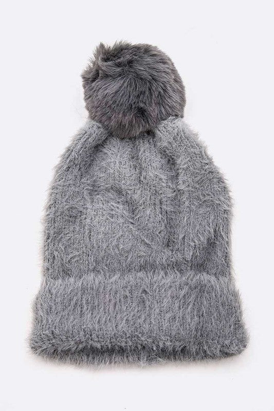 Mohair Faux Fur Pom Soft Beanie | Modern Boutique Fashion