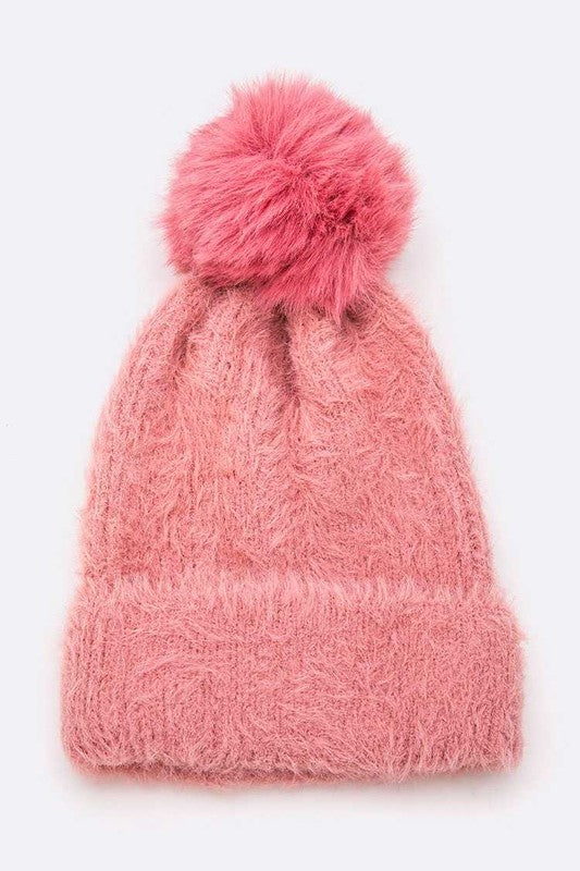 Mohair Faux Fur Pom Soft Beanie | Modern Boutique Fashion