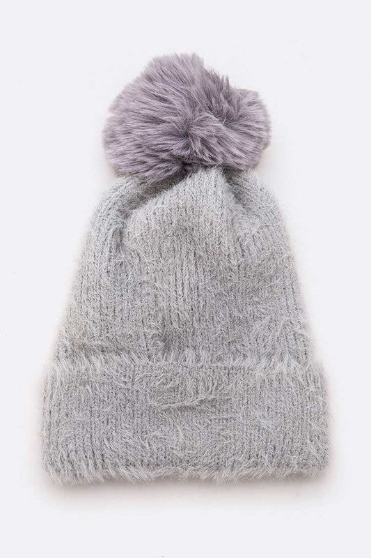 Mohair Faux Fur Pom Soft Beanie | Modern Boutique Fashion