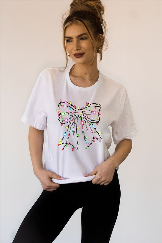 Christmas Bow Lights Holiday Graphic Tee