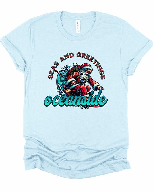 Seas and Greetings Oceanside Surf  Graphic Tee