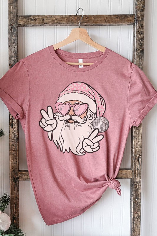 Christmas Cool Santa Pink Hat Holiday Tee