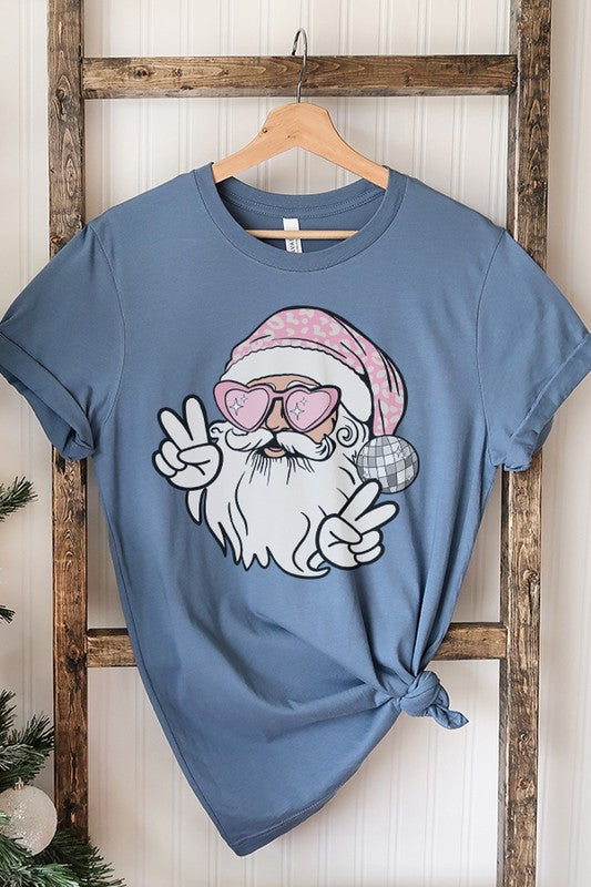 Christmas Cool Santa Pink Hat Holiday Tee