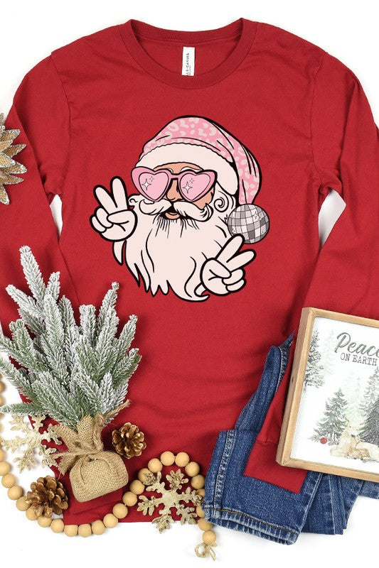 Christmas Cool Santa Pink Hat Long Sleeve Top