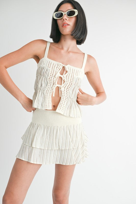 Squared Neck Mixed Knit Top