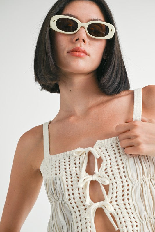 Squared Neck Mixed Knit Top