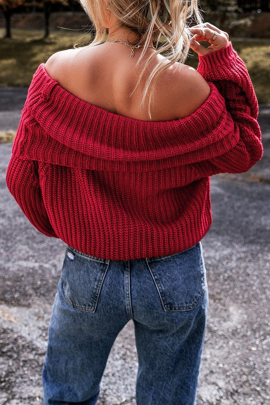 Off Shoulder Ribbed Knit Sweater | Modern Boutique Fashion