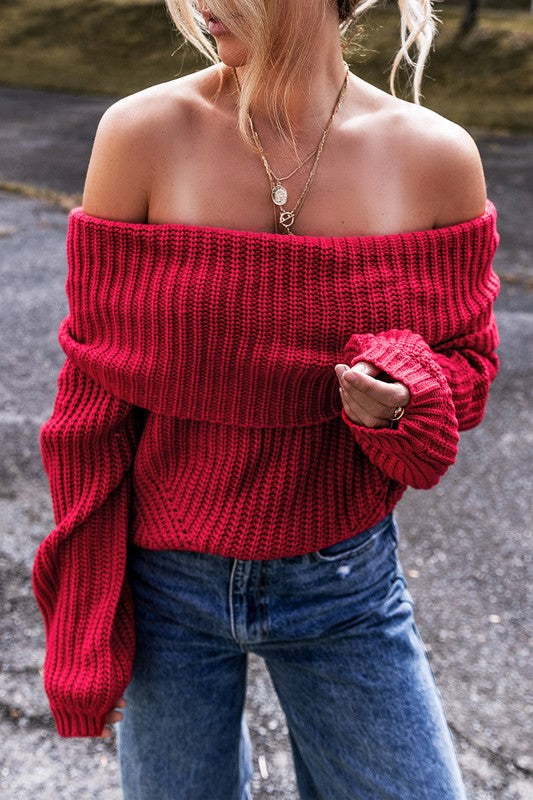 Off Shoulder Ribbed Knit Sweater | Modern Boutique Fashion