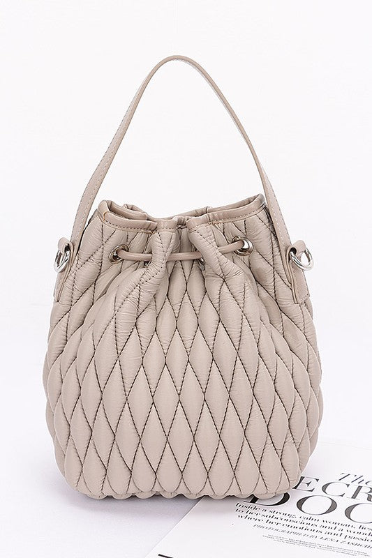 Nylon Quilted Puffer Convertible Bucket Bag | Modern Boutique Fashion