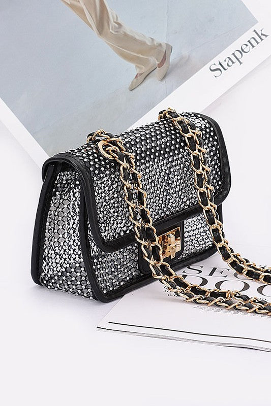 Rhinestone Mesh Turn Lock Iconic Shoulder Bag | Modern Boutique Fashion