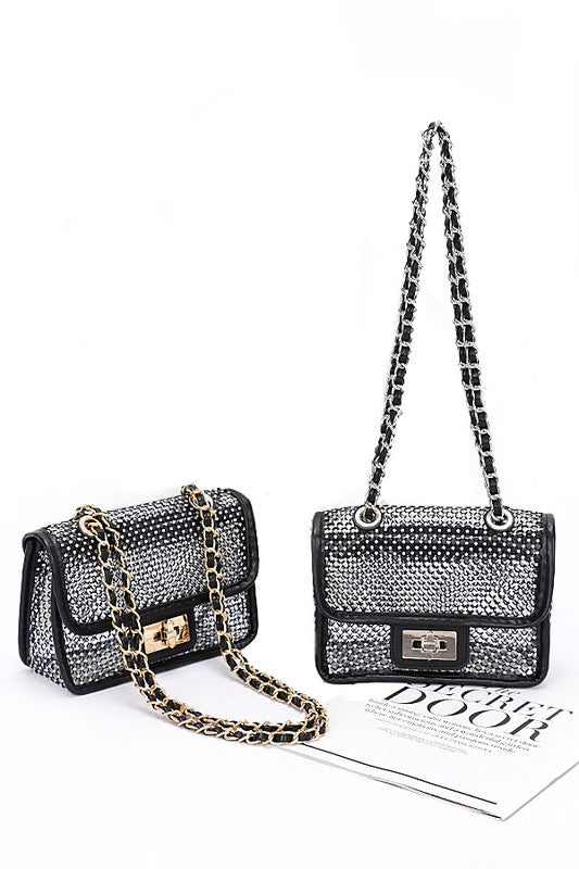 Rhinestone Mesh Turn Lock Iconic Shoulder Bag | Modern Boutique Fashion